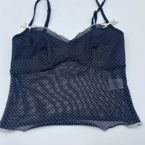 Polka Dot Black Bralette Tank Top Cami Crop Romantic XS Extra Small Sheer Baddie